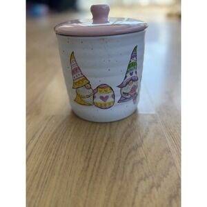 Carrot Patch Cottage Ceramic WHIMSICAL EASTER EGGS GNOMES Canister Utensil Jar